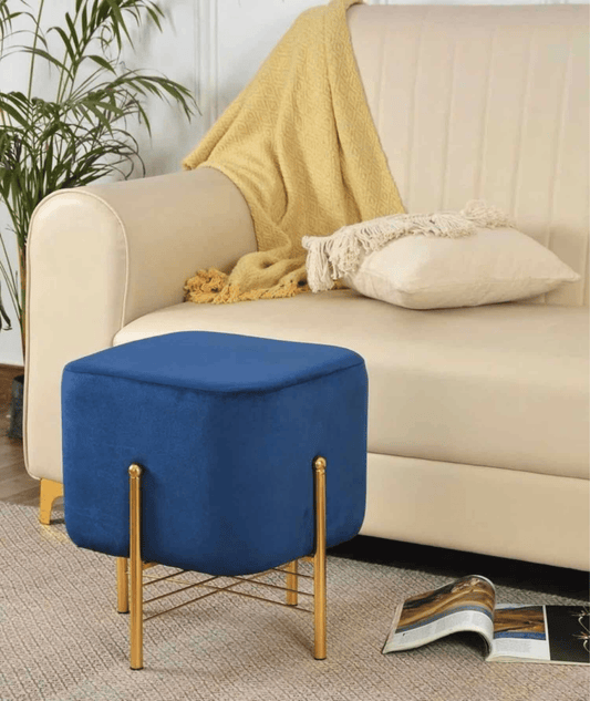 Holland Premium Velvet Pouffe with Sleek Metal Legs.