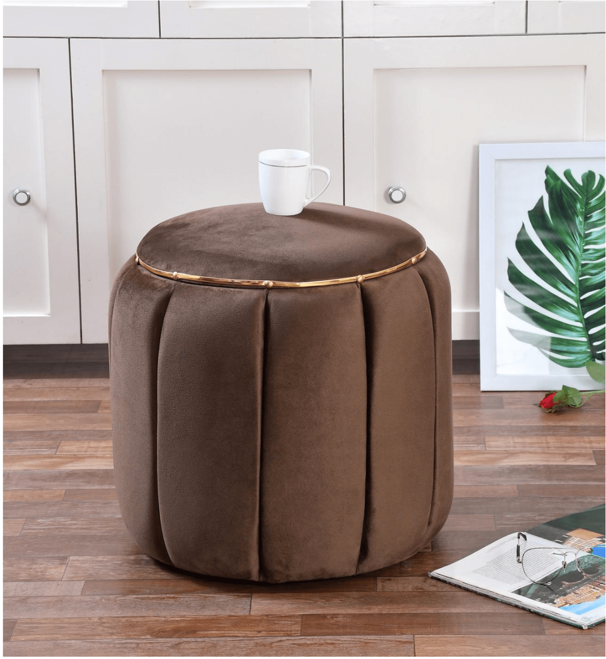 Damru Shape Artisan Stool – Solid Wood Accent Seating
