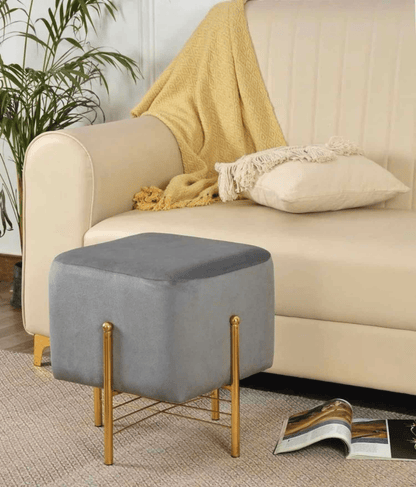Holland Premium Velvet Pouffe with Sleek Metal Legs.