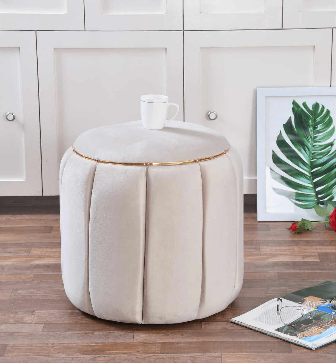 Damru Shape Artisan Stool – Solid Wood Accent Seating