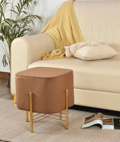Holland Premium Velvet Pouffe with Sleek Metal Legs.