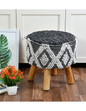 Artisan Pitloom Woven Stool – Natural Wood & Cotton