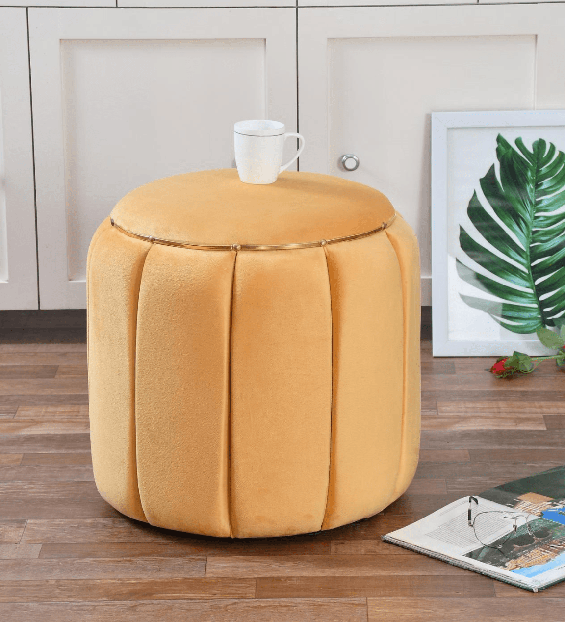 Damru Shape Artisan Stool – Solid Wood Accent Seating
