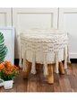 Artisan Pitloom Woven Stool – Natural Wood & Cotton