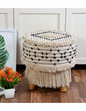 Artisan Pitloom Woven Stool – Natural Wood & Cotton