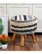 Artisan Pitloom Woven Stool – Natural Wood & Cotton