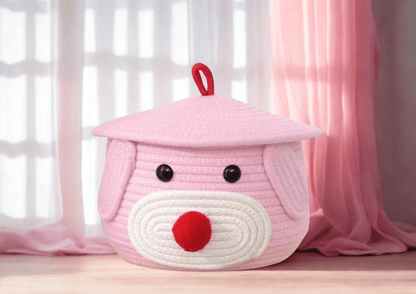Braided Kids Storage Basket with Lid – Cute Character Organizer for Toys, Caps & Laundry.