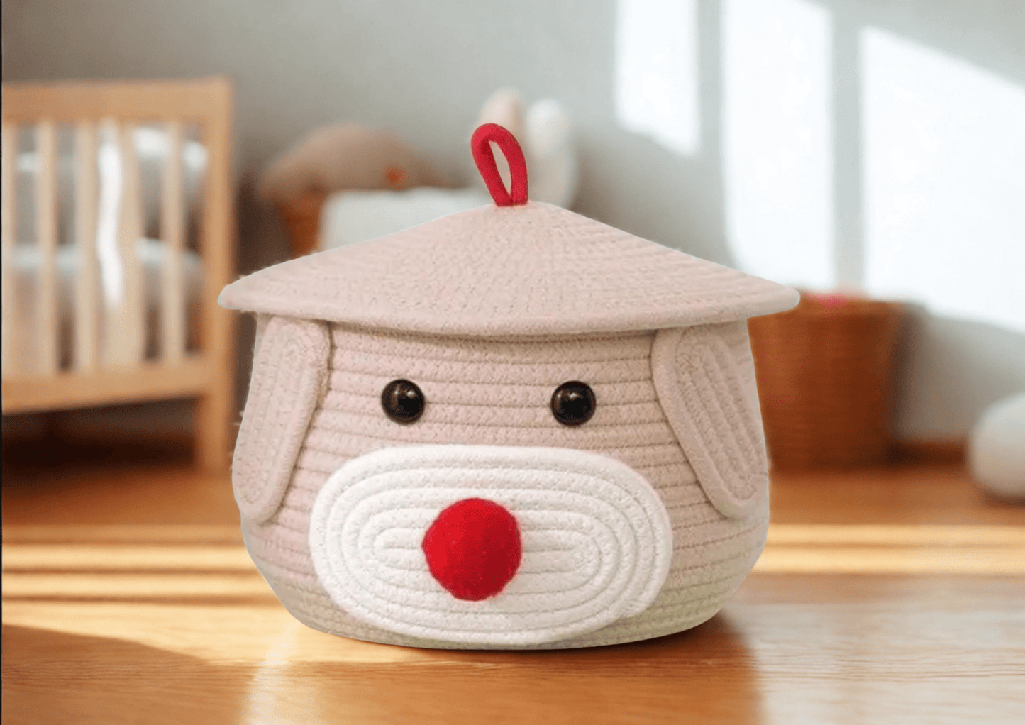 Braided Kids Storage Basket with Lid – Cute Character Organizer for Toys, Caps & Laundry.